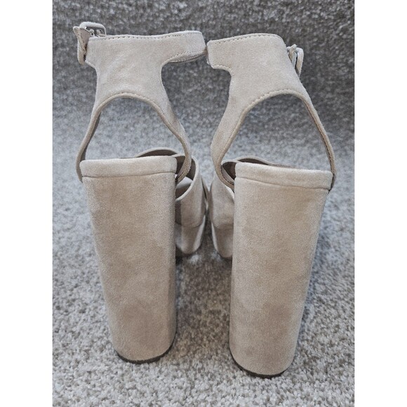 Steve Madden Jodi Platform High Heels Women Size 9 Suede Ankle Strap Beige Block - Picture 5 of 12